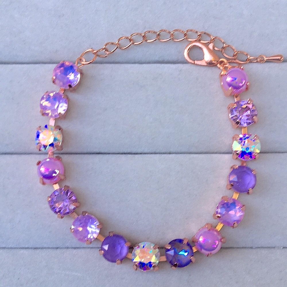 Amethyst + Iridescent Pink + Purple Opal Rose Gold Crystal Tennis Bracelet - Picture 3 of 6